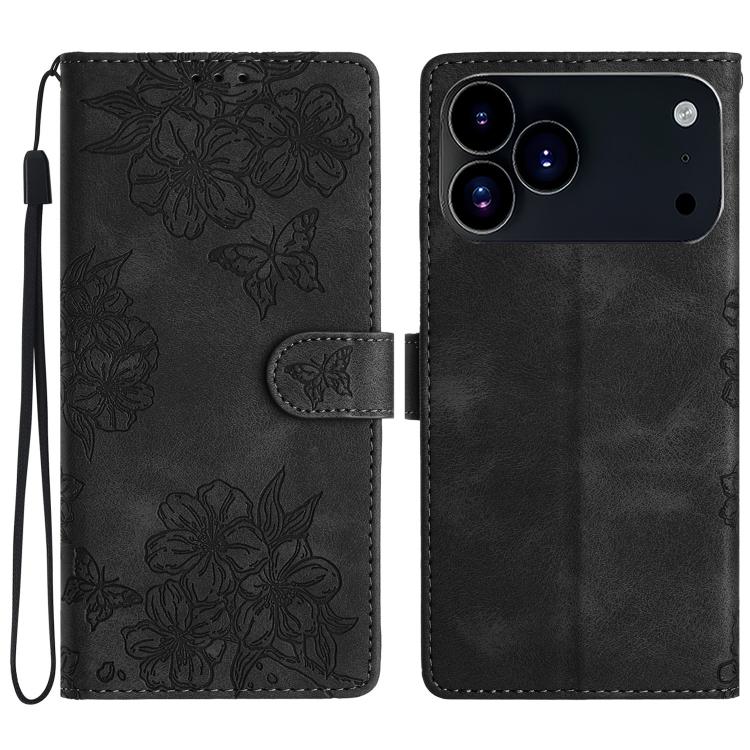 Cherry Blossom Butterfly Skin Feel Embossed PU Phone Case