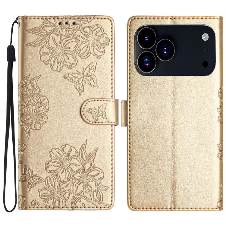 Cherry Blossom Butterfly Skin Feel Embossed PU Phone Case