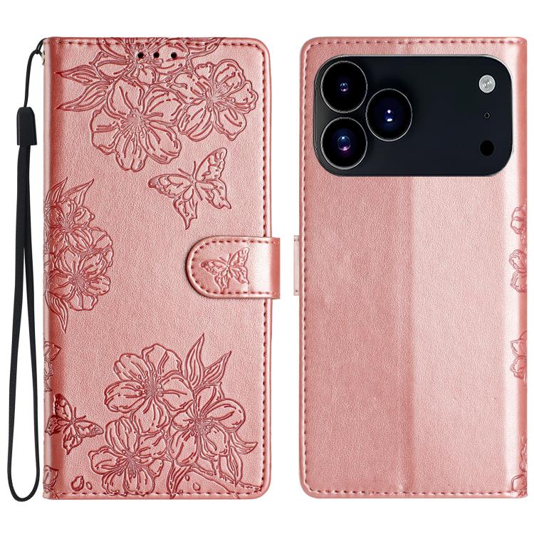 Cherry Blossom Butterfly Skin Feel Embossed PU Phone Case