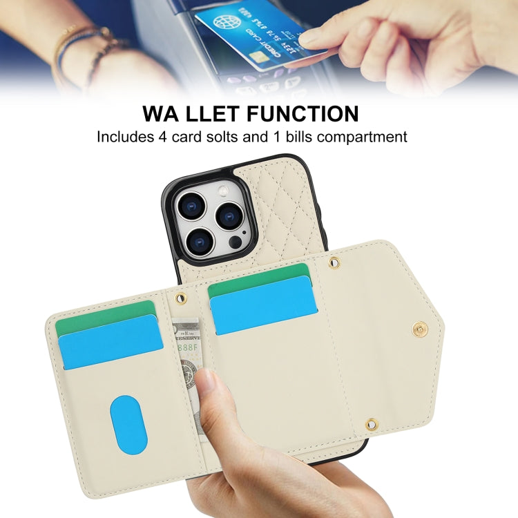 Splicing Rhombic Texture Card Bag Phone Case with Long Lanyard, For iPhone 11 Pro