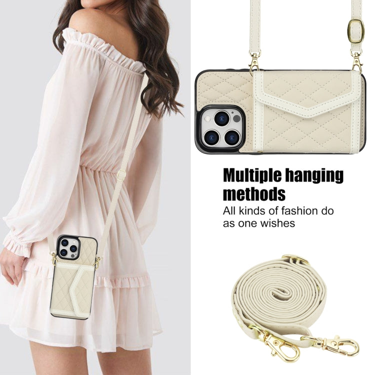 Splicing Rhombic Texture Card Bag Phone Case with Long Lanyard, For iPhone 11 Pro