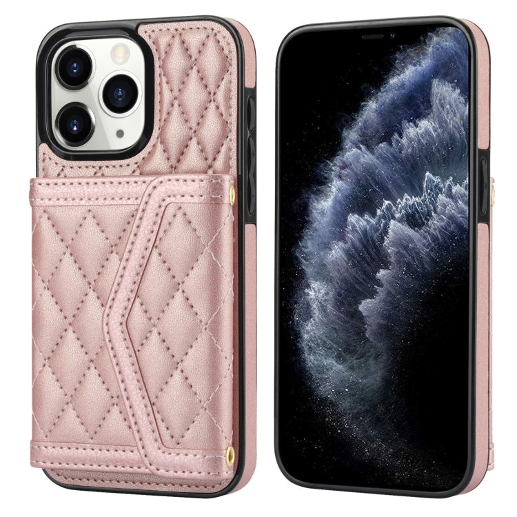 Splicing Rhombic Texture Card Bag Phone Case with Long Lanyard, For iPhone 11 Pro