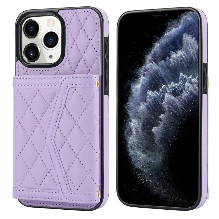 Splicing Rhombic Texture Card Bag Phone Case with Long Lanyard, For iPhone 11 Pro
