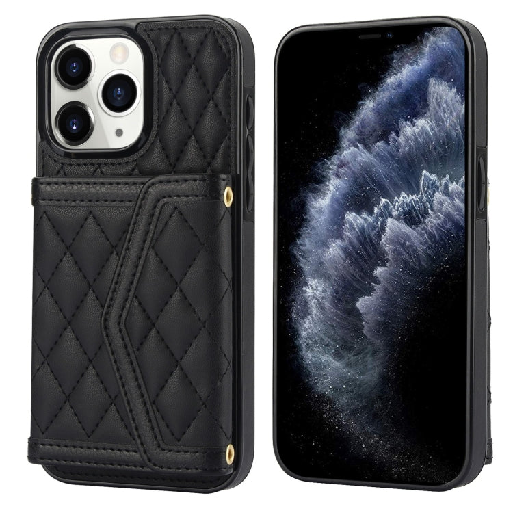 Splicing Rhombic Texture Card Bag Phone Case with Long Lanyard, For iPhone 11 Pro