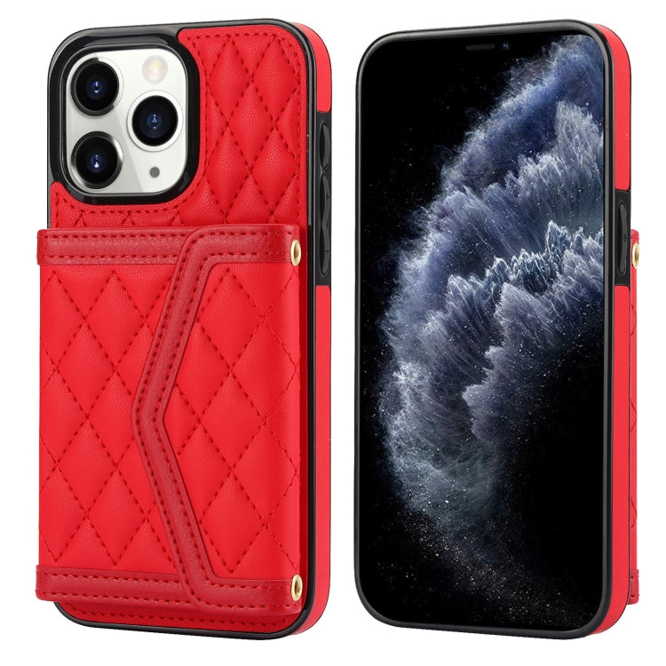 Splicing Rhombic Texture Card Bag Phone Case with Long Lanyard, For iPhone 11 Pro
