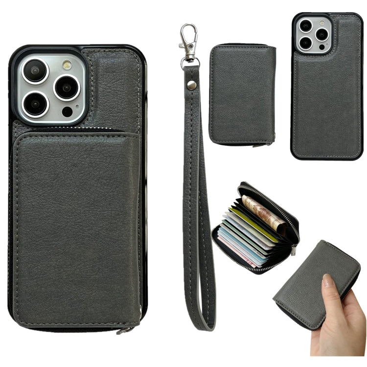Solid Color Zipper 11-Card Slots Bag Phone Case with Lanyard, For iPhone 15 Pro Max, For iPhone 15 Pro, For iPhone 14 Pro, For iPhone 14 Pro Max
