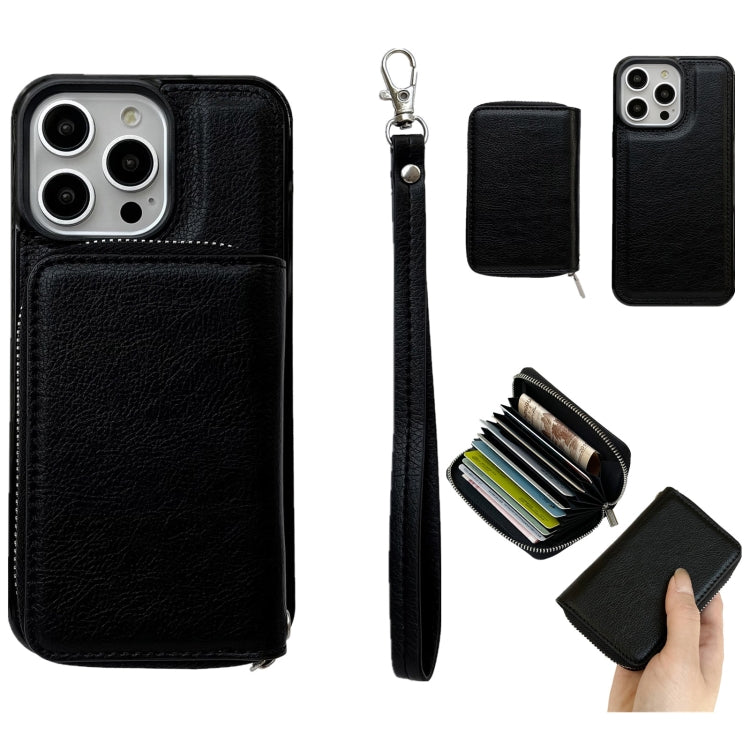 Solid Color Zipper 11-Card Slots Bag Phone Case with Lanyard, For iPhone 15 Pro Max, For iPhone 15 Pro, For iPhone 14 Pro, For iPhone 14 Pro Max