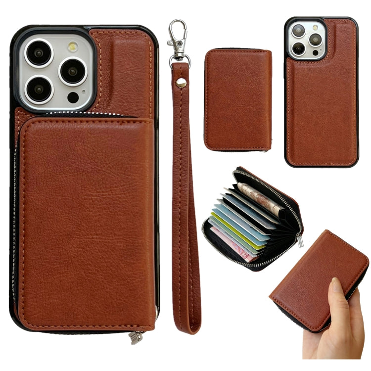 Solid Color Zipper 11-Card Slots Bag Phone Case with Lanyard, For iPhone 15 Pro Max, For iPhone 15 Pro, For iPhone 14 Pro, For iPhone 14 Pro Max