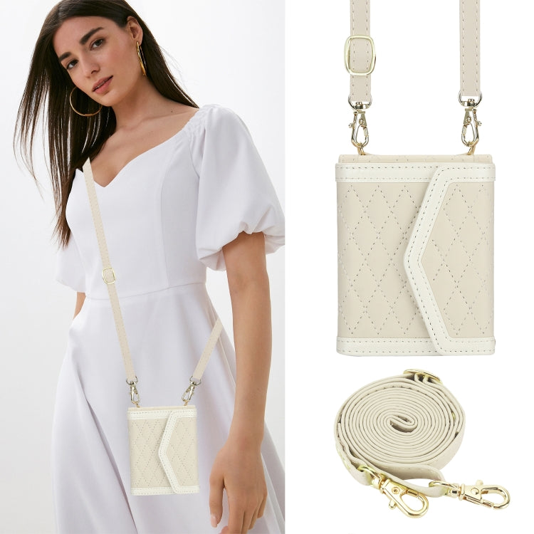 Splicing Rhombic Texture Phone Case with Long & Short Lanyard, Not Included Pen