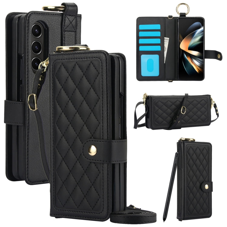 Splicing Rhombic Texture Phone Case with Long & Short Lanyard, Not Included Pen