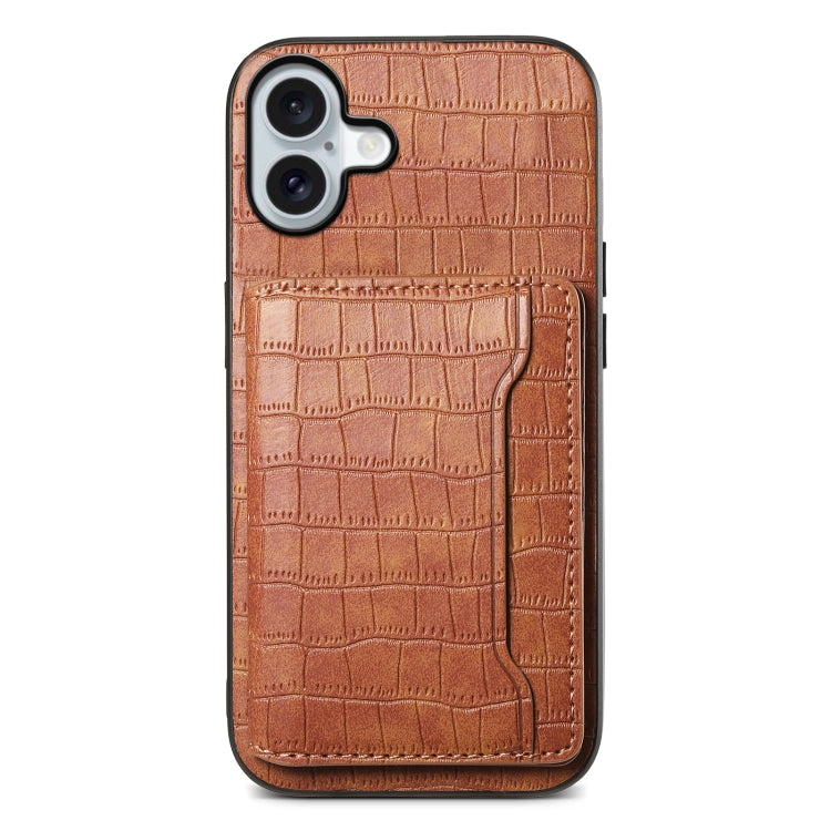 Crocodile Texture Card Bag Design Full Coverage Phone Case, For iPhone 16 Pro Max, For iPhone 16 Pro, For iPhone 16 Plus, For iPhone 16