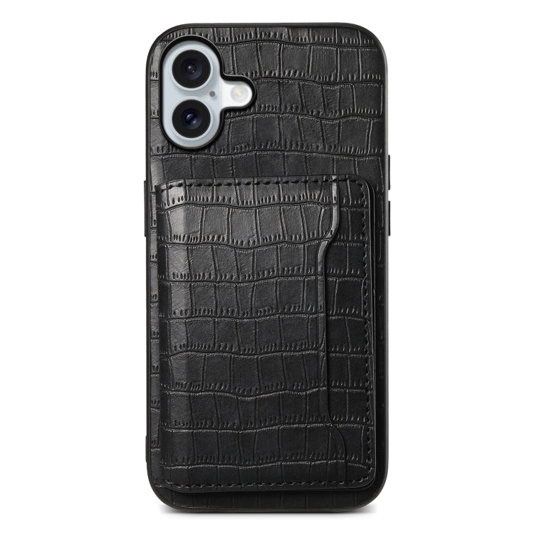 Crocodile Texture Card Bag Design Full Coverage Phone Case, For iPhone 16 Pro Max, For iPhone 16 Pro, For iPhone 16 Plus, For iPhone 16