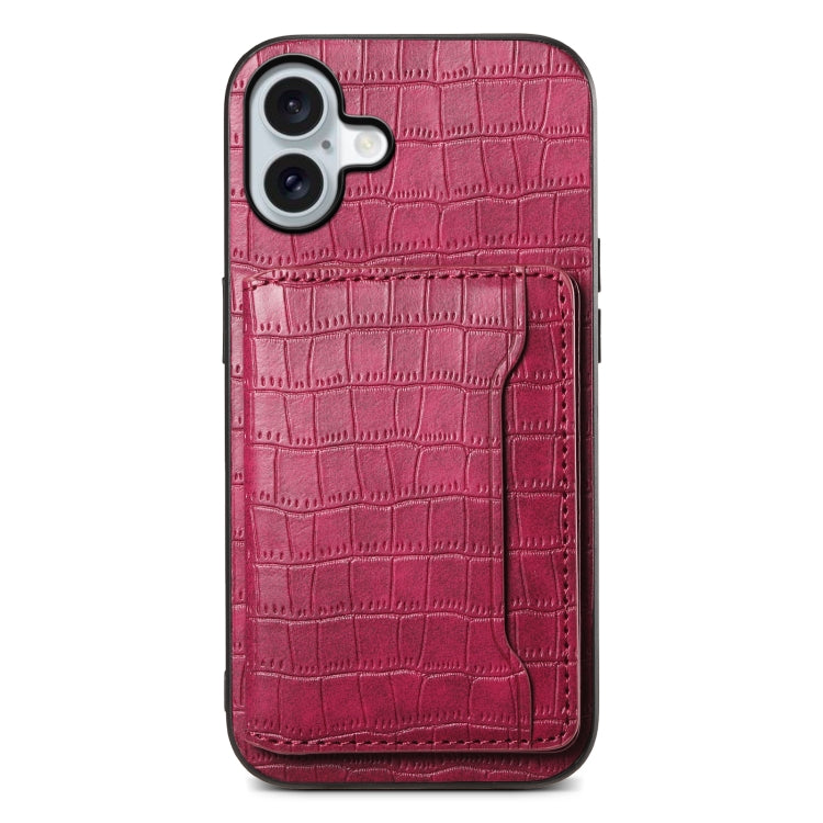 Crocodile Texture Card Bag Design Full Coverage Phone Case, For iPhone 16 Pro Max, For iPhone 16 Pro, For iPhone 16 Plus, For iPhone 16