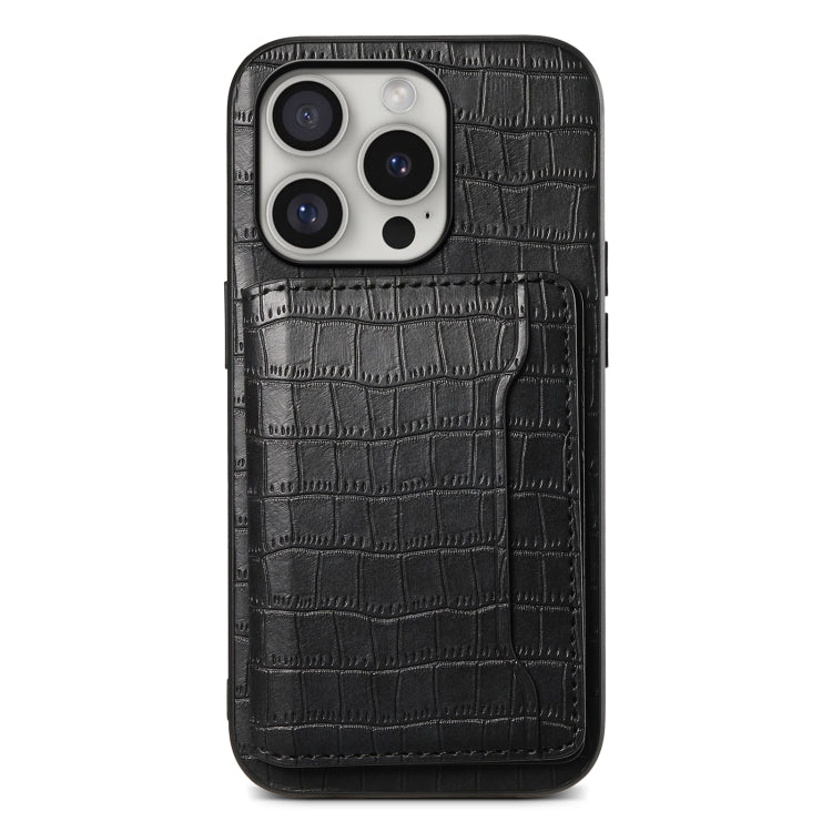 Crocodile Texture Card Bag Design Full Coverage Phone Case, For iPhone 16 Pro Max, For iPhone 16 Pro, For iPhone 16 Plus, For iPhone 16