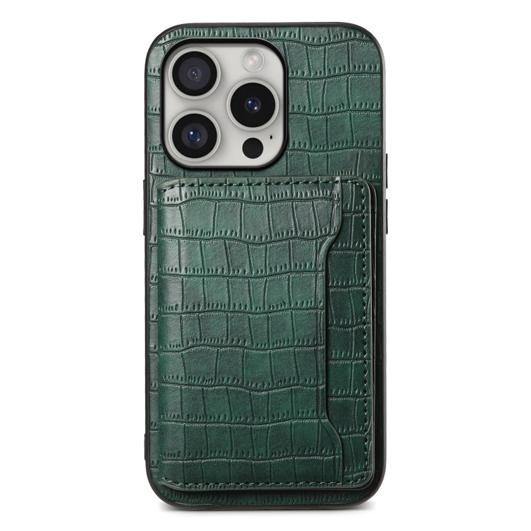 Crocodile Texture Card Bag Design Full Coverage Phone Case, For iPhone 16 Pro Max, For iPhone 16 Pro, For iPhone 16 Plus, For iPhone 16