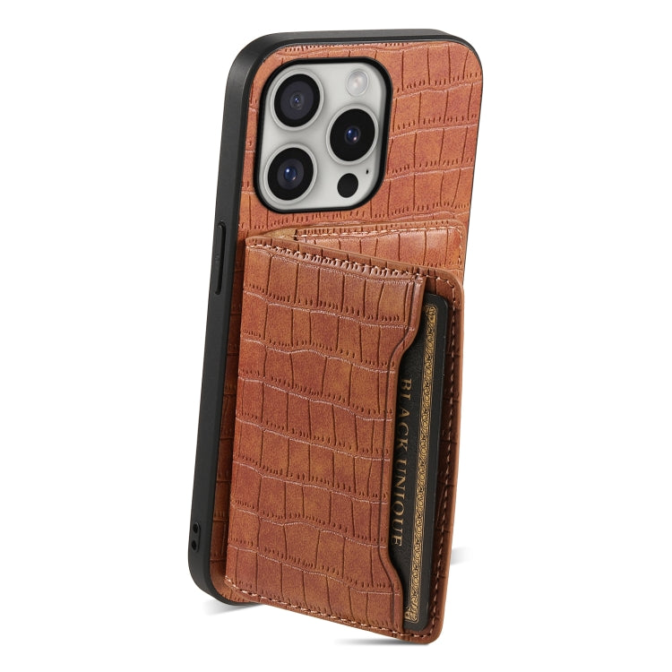 Crocodile Texture Card Bag Design Full Coverage Phone Case, For iPhone 16 Pro Max, For iPhone 16 Pro, For iPhone 16 Plus, For iPhone 16