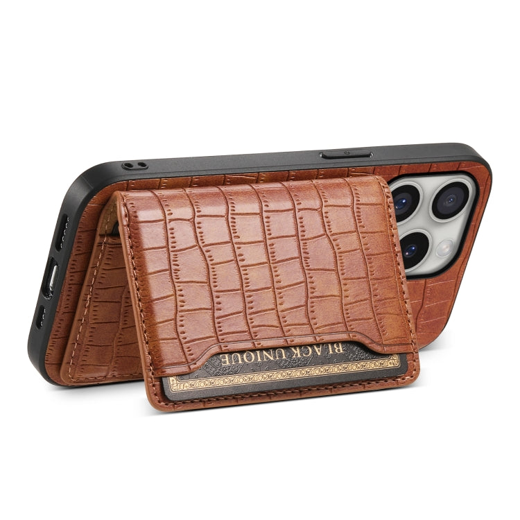 Crocodile Texture Card Bag Design Full Coverage Phone Case, For iPhone 16 Pro Max, For iPhone 16 Pro, For iPhone 16 Plus, For iPhone 16