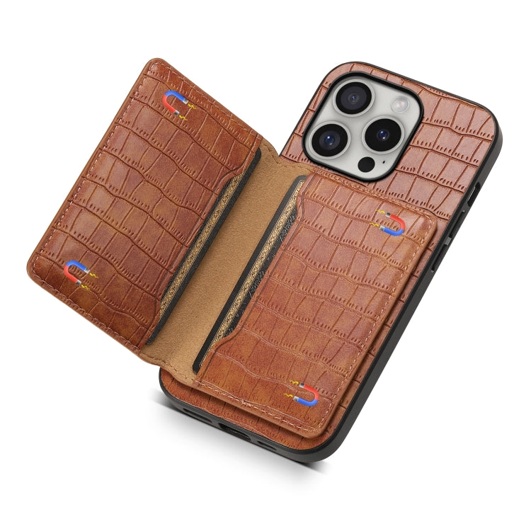 Crocodile Texture Card Bag Design Full Coverage Phone Case, For iPhone 16 Pro Max, For iPhone 16 Pro, For iPhone 16 Plus, For iPhone 16