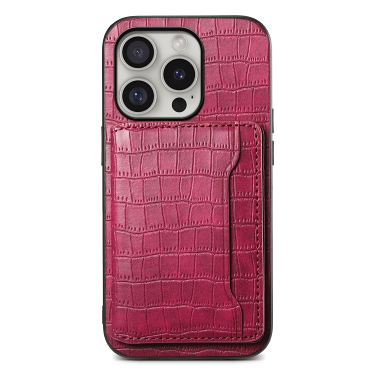 Crocodile Texture Card Bag Design Full Coverage Phone Case, For iPhone 16 Pro Max, For iPhone 16 Pro, For iPhone 16 Plus, For iPhone 16
