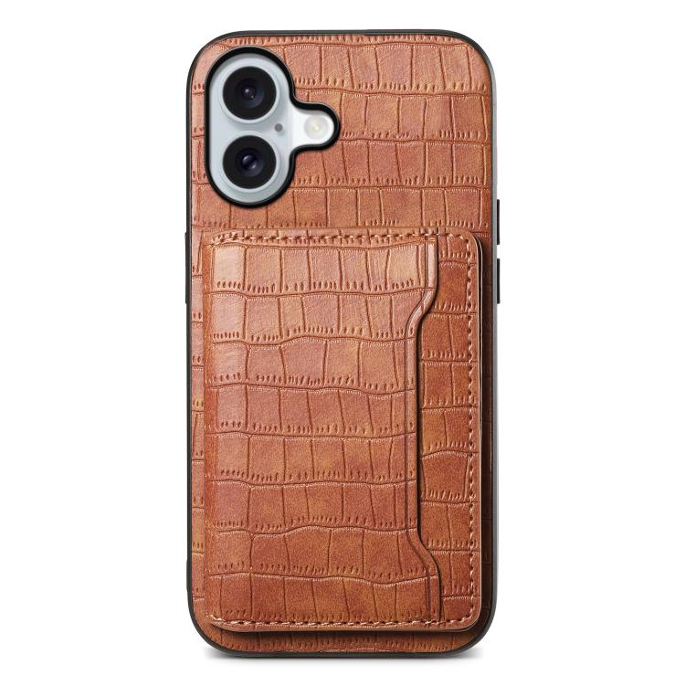 Crocodile Texture Card Bag Design Full Coverage Phone Case, For iPhone 17 Pro Max, For iPhone 17 Pro, For iPhone 17, For iPhone 17 Air
