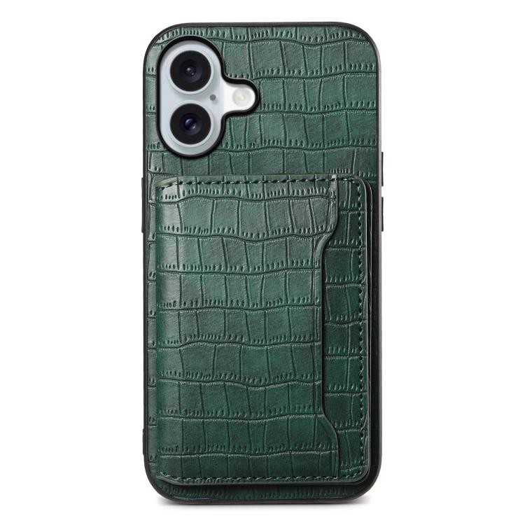Crocodile Texture Card Bag Design Full Coverage Phone Case, For iPhone 17 Pro Max, For iPhone 17 Pro, For iPhone 17, For iPhone 17 Air