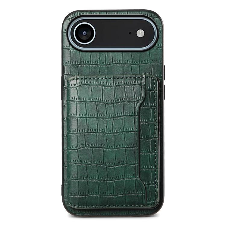 Crocodile Texture Card Bag Design Full Coverage Phone Case, For iPhone 17 Pro Max, For iPhone 17 Pro, For iPhone 17, For iPhone 17 Air