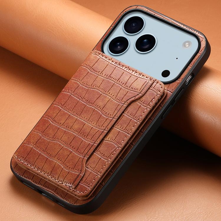 Crocodile Texture Card Bag Design Full Coverage Phone Case, For iPhone 17 Pro Max, For iPhone 17 Pro, For iPhone 17, For iPhone 17 Air