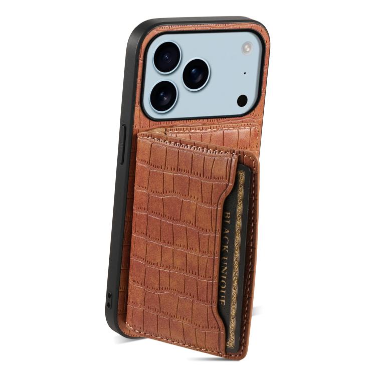 Crocodile Texture Card Bag Design Full Coverage Phone Case, For iPhone 17 Pro Max, For iPhone 17 Pro, For iPhone 17, For iPhone 17 Air
