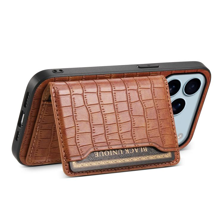 Crocodile Texture Card Bag Design Full Coverage Phone Case, For iPhone 17 Pro Max, For iPhone 17 Pro, For iPhone 17, For iPhone 17 Air