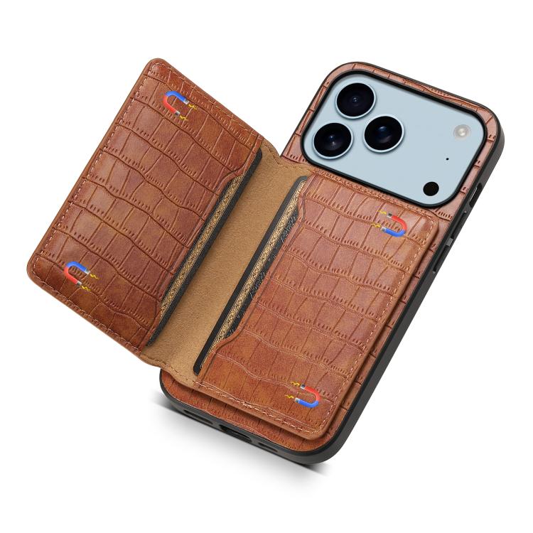 Crocodile Texture Card Bag Design Full Coverage Phone Case, For iPhone 17 Pro Max, For iPhone 17 Pro, For iPhone 17, For iPhone 17 Air