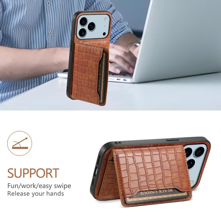 Crocodile Texture Card Bag Design Full Coverage Phone Case, For iPhone 17 Pro Max, For iPhone 17 Pro, For iPhone 17, For iPhone 17 Air
