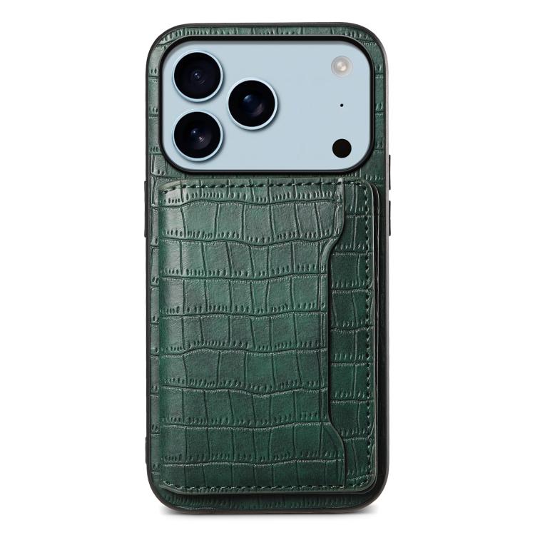 Crocodile Texture Card Bag Design Full Coverage Phone Case, For iPhone 17 Pro Max, For iPhone 17 Pro, For iPhone 17, For iPhone 17 Air