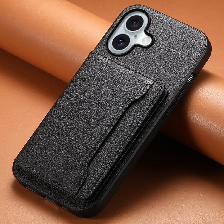 Calf Texture Card Bag Design Full Coverage Phone Case, For iPhone 16 Plus, For iPhone 16