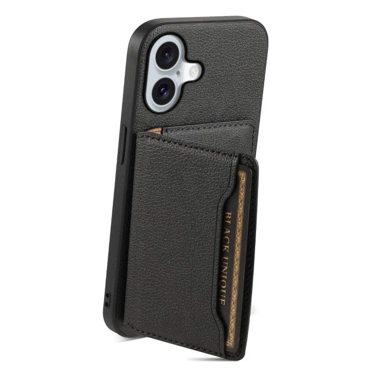 Calf Texture Card Bag Design Full Coverage Phone Case, For iPhone 16 Plus, For iPhone 16