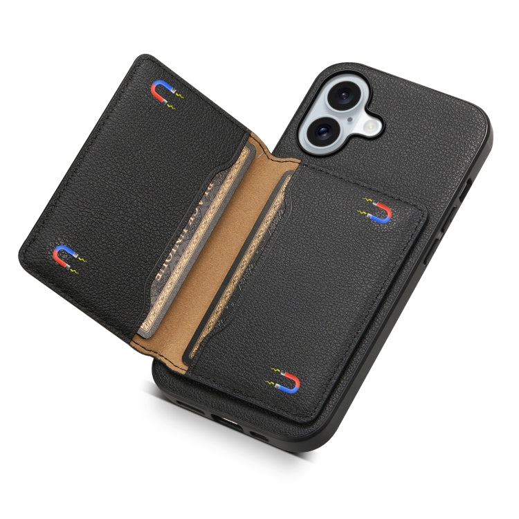 Calf Texture Card Bag Design Full Coverage Phone Case, For iPhone 16 Plus, For iPhone 16