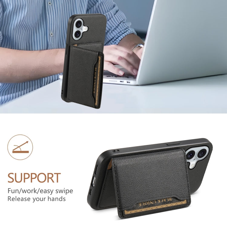 Calf Texture Card Bag Design Full Coverage Phone Case, For iPhone 16 Plus, For iPhone 16