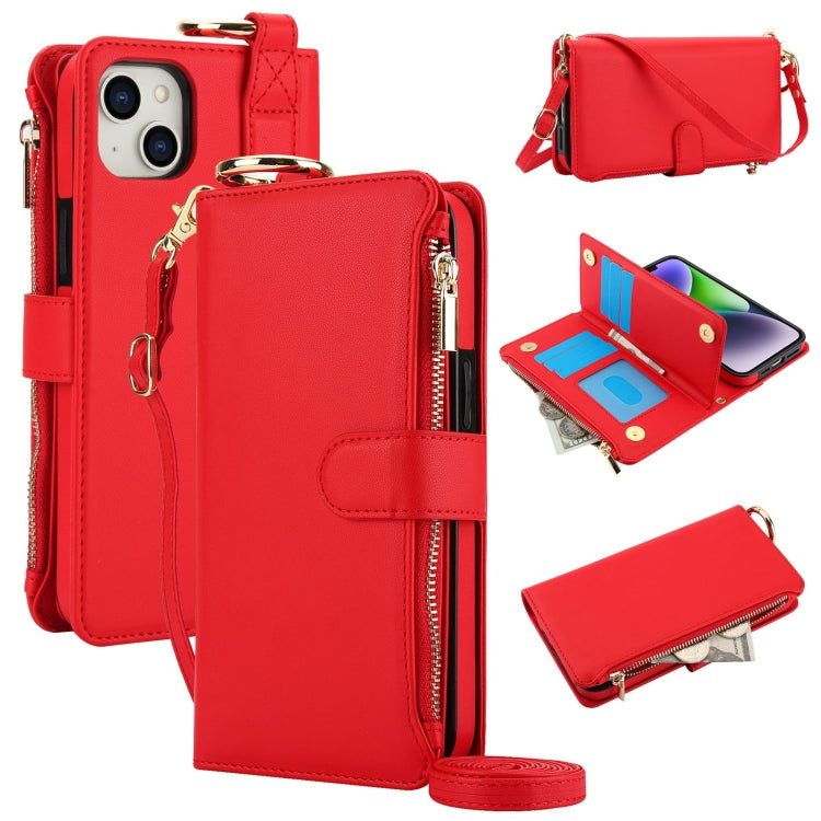 Crossbody Ring Multifunctional Wallet Leather Phone Case, For iPhone 15 Plus, For iPhone 15, For iPhone 14 Plus