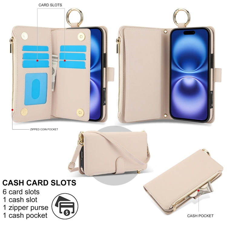 Crossbody Ring Multifunctional Wallet Leather Phone Case, For iPhone 16, For iPhone 15 Pro Max, For iPhone 15 Pro