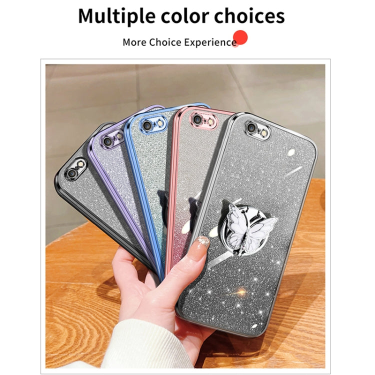 Plated Gradient Glitter Butterfly Holder TPU Phone Case, For iPhone 7 / 8 / SE 2022, For iPhone 13 Pro Max, For iPhone 13 Pro, For iPhone 13