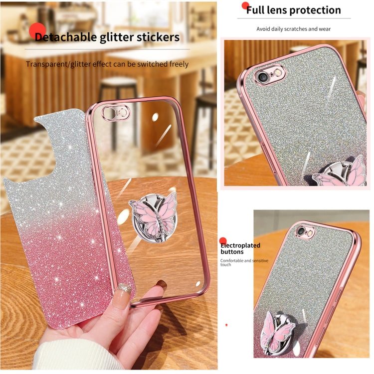 Plated Gradient Glitter Butterfly Holder TPU Phone Case, For iPhone 7 / 8 / SE 2022, For iPhone 13 Pro Max, For iPhone 13 Pro, For iPhone 13