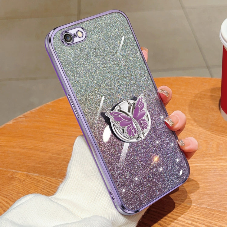 Plated Gradient Glitter Butterfly Holder TPU Phone Case, For iPhone 7 / 8 / SE 2022, For iPhone 13 Pro Max, For iPhone 13 Pro, For iPhone 13