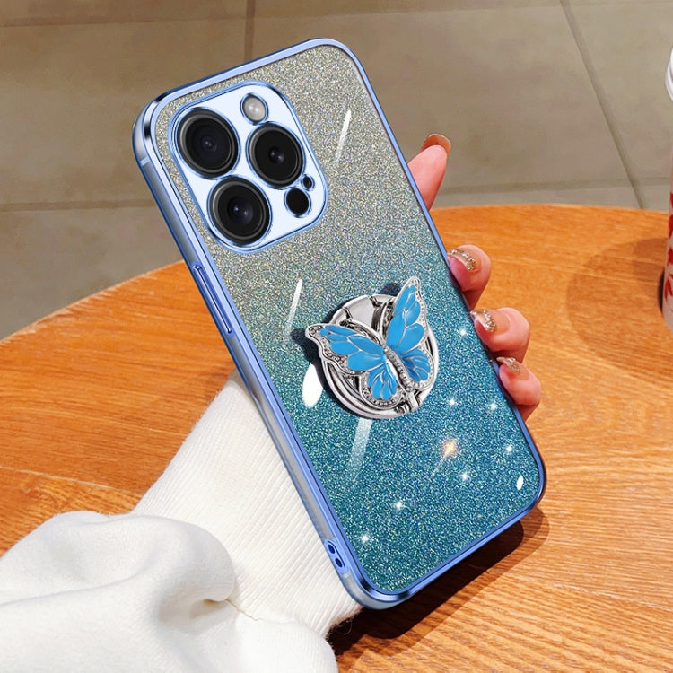 Plated Gradient Glitter Butterfly Holder TPU Phone Case, For iPhone 7 / 8 / SE 2022, For iPhone 13 Pro Max, For iPhone 13 Pro, For iPhone 13