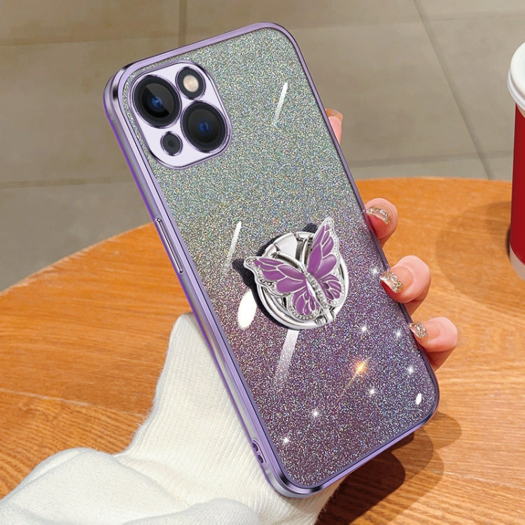 Plated Gradient Glitter Butterfly Holder TPU Phone Case, For iPhone 7 / 8 / SE 2022, For iPhone 13 Pro Max, For iPhone 13 Pro, For iPhone 13
