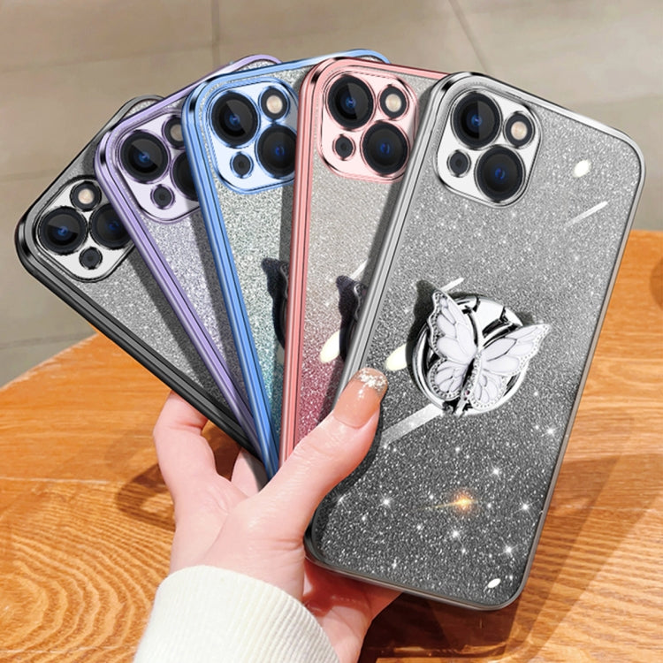Plated Gradient Glitter Butterfly Holder TPU Phone Case, For iPhone 13 mini, For iPhone 12, For iPhone 12 Pro Max, For iPhone 12 Pro