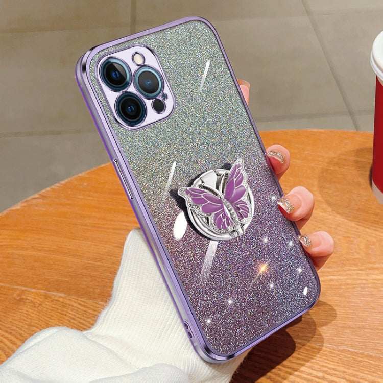 Plated Gradient Glitter Butterfly Holder TPU Phone Case, For iPhone 13 mini, For iPhone 12, For iPhone 12 Pro Max, For iPhone 12 Pro