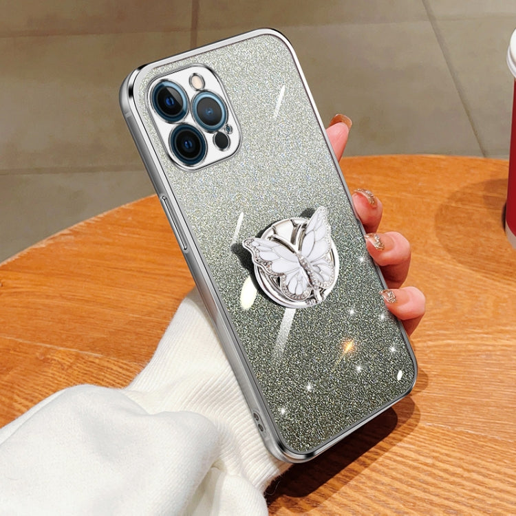 Plated Gradient Glitter Butterfly Holder TPU Phone Case, For iPhone 13 mini, For iPhone 12, For iPhone 12 Pro Max, For iPhone 12 Pro