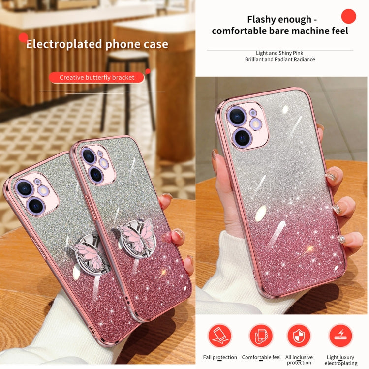 Plated Gradient Glitter Butterfly Holder TPU Phone Case, For iPhone 12 mini, For iPhone 11 Pro Max, For iPhone 11, For iPhone 11 Pro