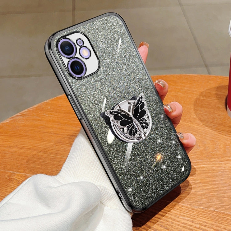 Plated Gradient Glitter Butterfly Holder TPU Phone Case, For iPhone 12 mini, For iPhone 11 Pro Max, For iPhone 11, For iPhone 11 Pro
