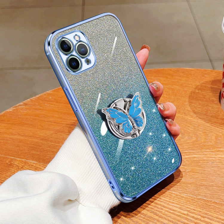 Plated Gradient Glitter Butterfly Holder TPU Phone Case, For iPhone 12 mini, For iPhone 11 Pro Max, For iPhone 11, For iPhone 11 Pro