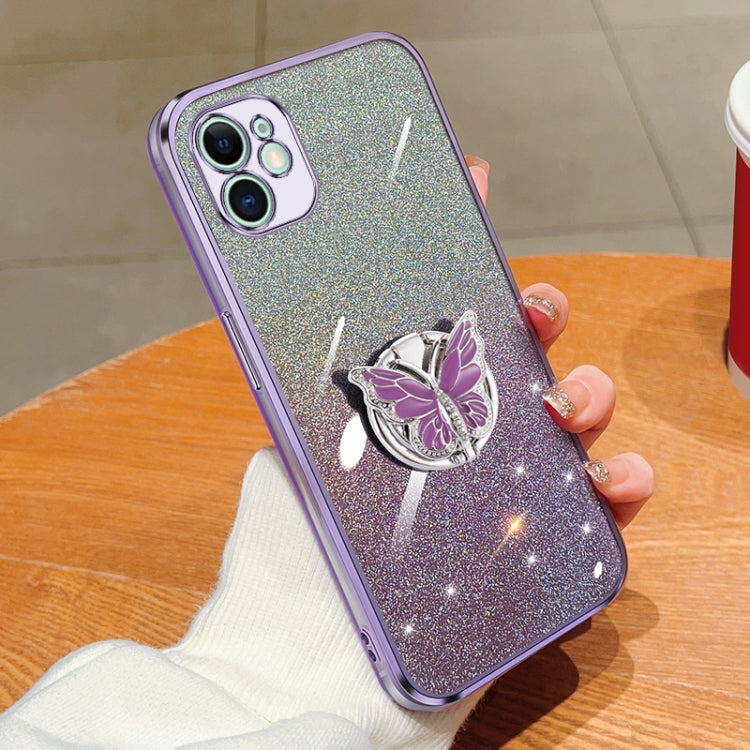 Plated Gradient Glitter Butterfly Holder TPU Phone Case, For iPhone 12 mini, For iPhone 11 Pro Max, For iPhone 11, For iPhone 11 Pro
